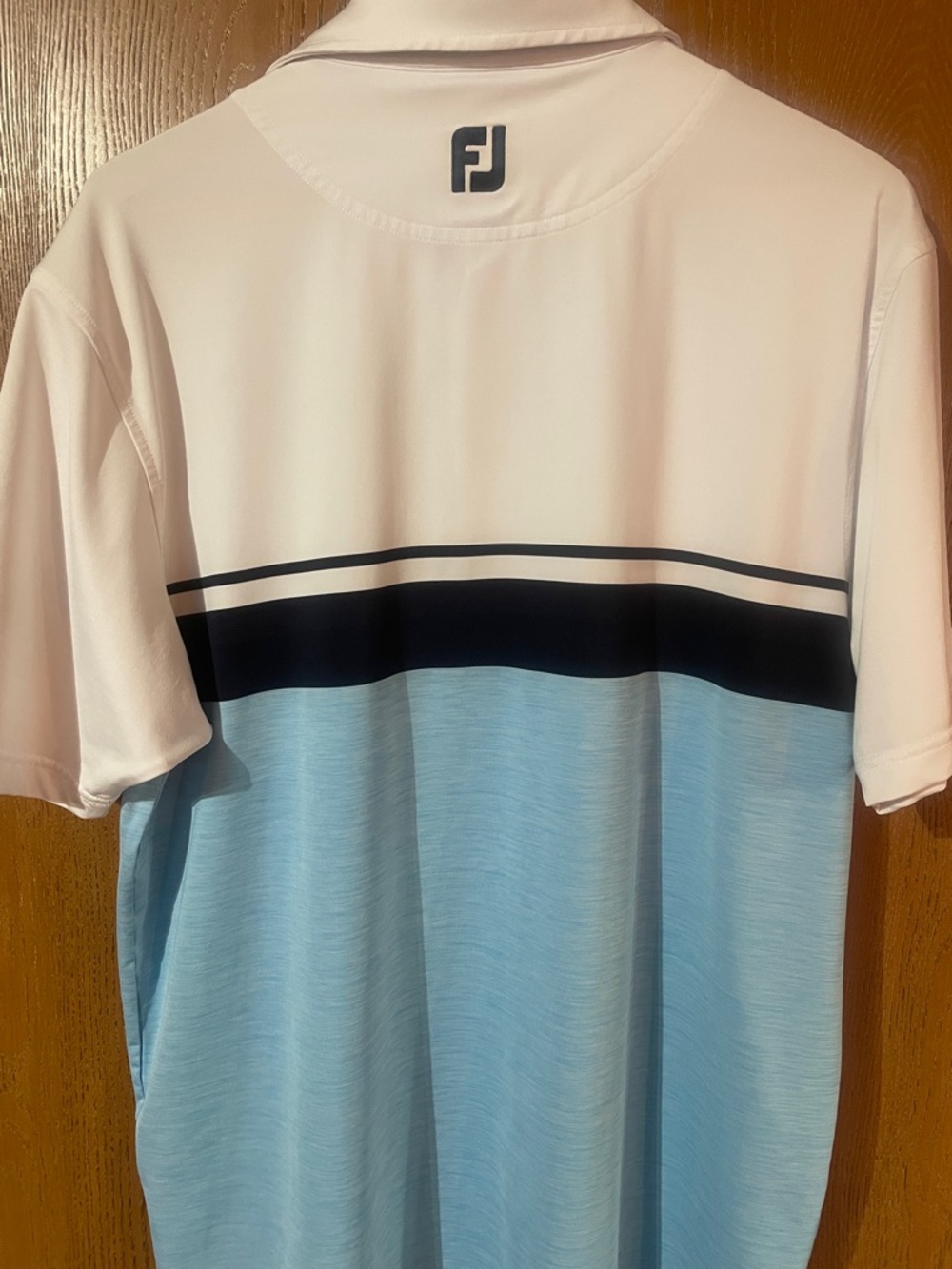 FootJoy White, Light Blue & Navy Horizontal Stripe Golf Polo - Picture 4 of 4